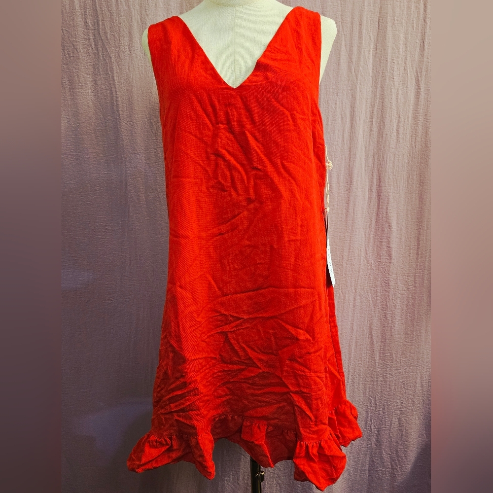 Lumiere Women's Sleeveless V-Neck Ruffle Hem Shift Dress- Red - Large NWT